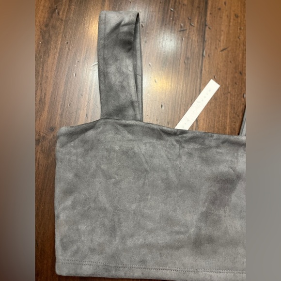 Susana Monaco Crop Top Size L Silver Gray Faux Suede Chic Summer Designer USA - Picture 5 of 12